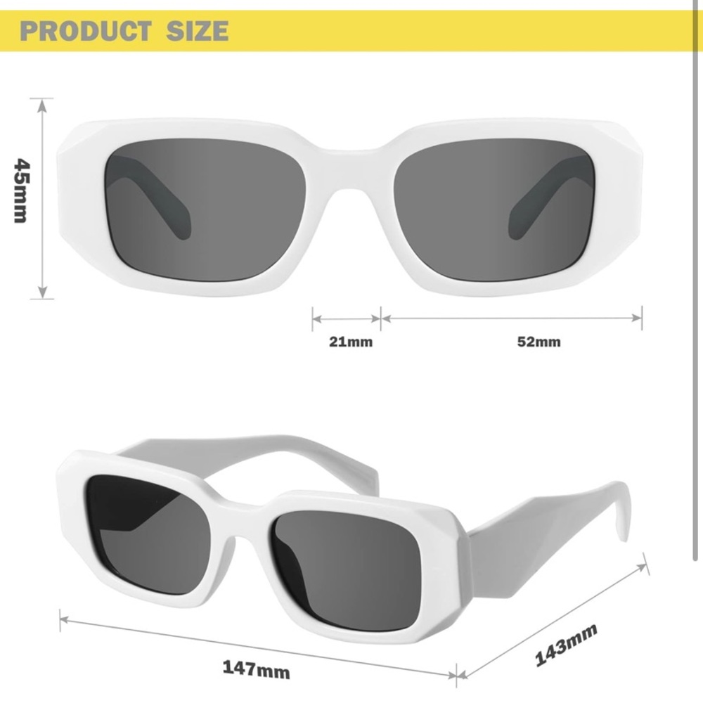 White Rectangular Sunglasses - Picture 2 of 6